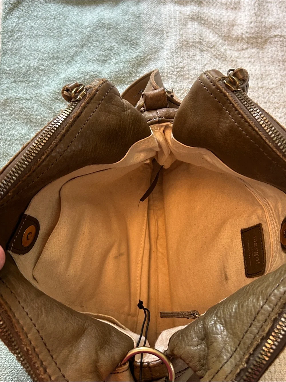 margot Olive Brown Leather Satchel Crossbody